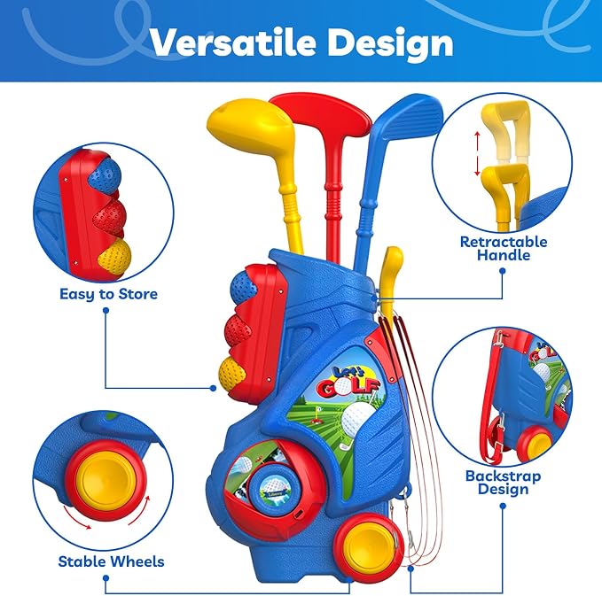 Liberry Toddler Golf Set for 2 3 4 Years Old Boys Girls, Upgraded Kids Golf Clubs Set with Cart, Putting Mat, Outdoor Indoor Sports Toy Birthday Gift, Blue