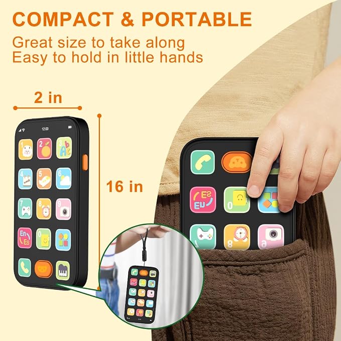 Bilingual Baby Phone Toy Phone for Toddler 1-3, Fun Early Learning Musical Baby Toys for 6-12 Months with Sounds and Light, English/Spanish, Gift for 1 Year Old Boys Girls Kids Infant, Black