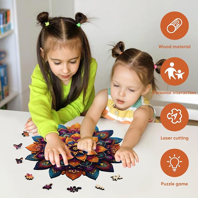 Mys Aurora Purple Mandala Puzzles for Adults, 200 Piece Colorful Flower Jigsaw Puzzles, Unique Shaped Round Wooden Puzzles for Adults and Kids, Fun Challenge for Birthday Gift, 11.2 x 11.2 Inches