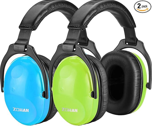 ZOHAN Kids Ear Protection 2 Pack, 25dB NRR Noise Cancelling Headphones for Kids, with Pillowy Pads, for Monster Truck, School, Autism, Sensory, Fireworks, Concerts, Events (Blue+Green)