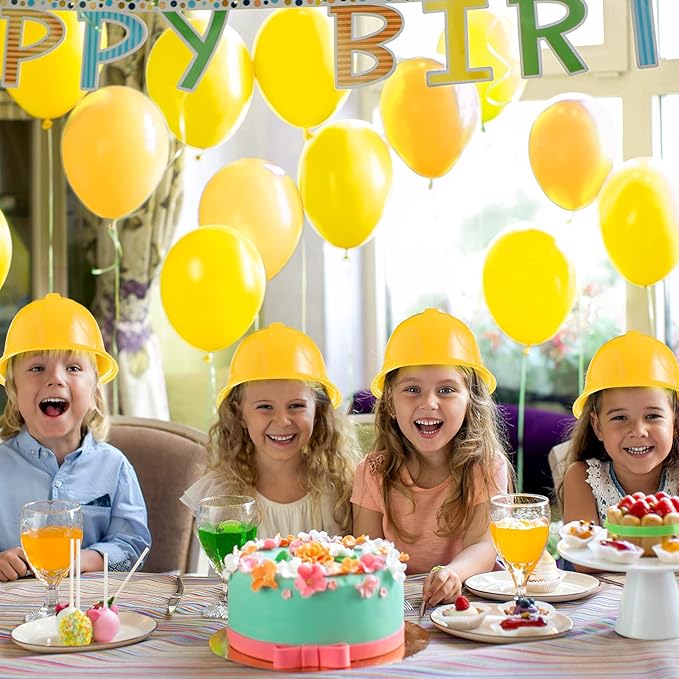 Haysandy Construction Hats Bulk Plastic Construction Party Hats Soft Worker Caps for Boys and Girls Toddler (Yellow,100 Pcs)