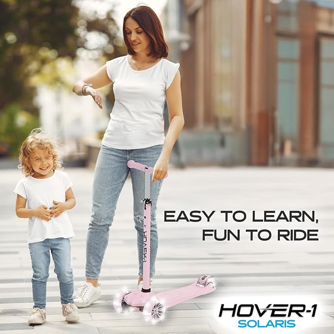 Hover-1 Solaris Kick Scooter with Multicolor Wheel Lights, 4.5” Front Wheels, Rear Foot Brake, and 110 Pound Weight Capacity