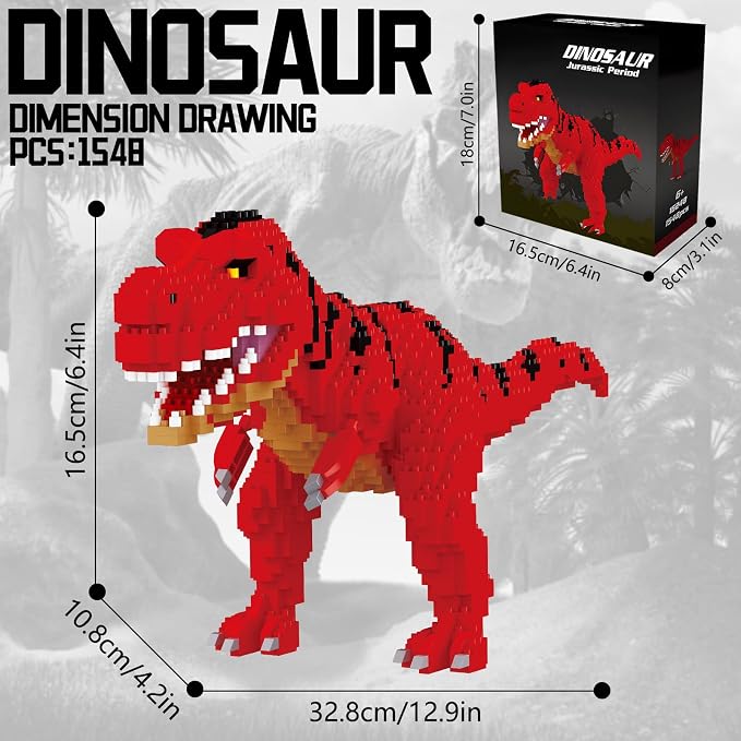 CSNRHG Dinosaur Torvosaurus Building Blocks Model Decor Micro Mini Blocks Toy Birthday for Age 6+ Children Adults Teens 1548 Pieces