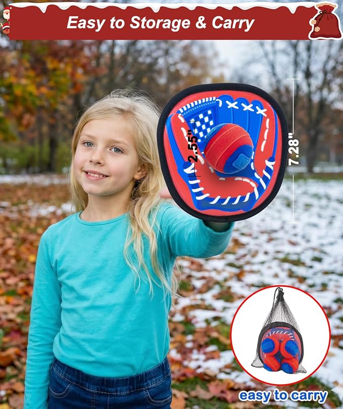 Toss and Catch Ball Game with Soft Balls & Sticky Baseball Gloves - Toys for Indoor, Outdoor, Yard, Beach, Pool, Camping - Birthday Gift for Boys, Girls, Toddler, Kids Ages 3-12 - Red