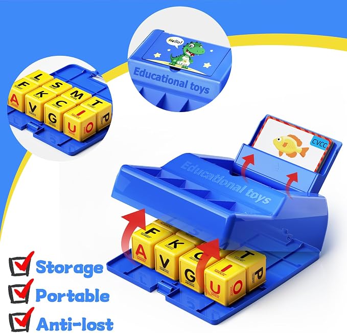 Montessori Matching Letter Game for Kids Ages 3-8 | Educational Learning Spelling Toys with Storage Function | Christmas Birthday Gifts for 3 4 5 6 Year Old Boys & Girls | Larger Blue (50% Bigger)