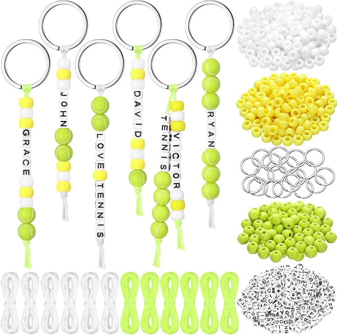 Landical 564 Pcs DIY Tennis Bead Keychain Kit Key Chain Making Craft Adjustable Letter Beads String Mama Sport Gift Alphabet Jewelry Backpack Accessories Holiday Party Favor(Bright Color)
