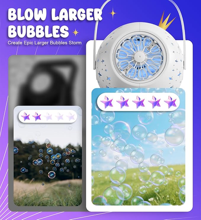 Rechargeable Bubble Machine - 7 Color LED Light, 10 Large Wands, 20oz(600ml) Tank - Automatic Bubbles Maker Blower - Outdoor Toys for Toddlers 1-3, Kids Age 3+, Parties, Boys Girls Birthday Gifts