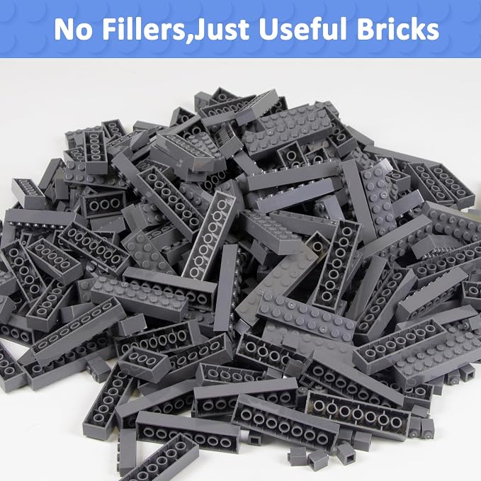 Cabeeskii 560 Pieces Dark Grey Classic Building Blocks Bulk with 2 Base Plates, Building Bricks in 7 Size, Compatible with All Major Bricks, for Kids & MOC Lovers