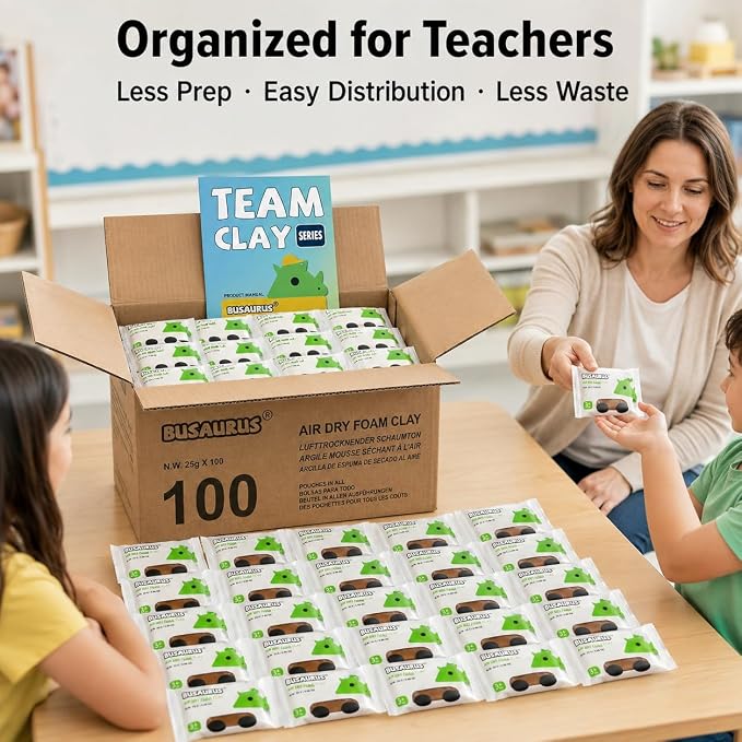 100-Pack Brown Air Dry Foam Clay, 25g Bulk Individually Wrapped Modeling Clay for Teachers, Classroom Nature Crafts, Fall Art Projects, School Art Supplies, Soft Foam Clay Alternative
