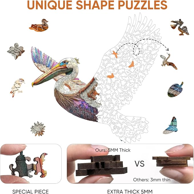 Wooden Puzzles for Adults Cormorant Bird Jigsaw Puzzles,300 Pieces 5MM Thick, Unique Shaped Cormorant Bird Puzzle Family Game Gift for Adults and Kids, 15.6 x 15.4 Inch
