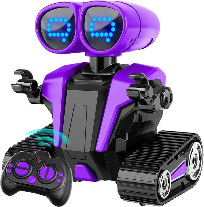 MindPal Robot Toys for Boys Girls with Auto-Demonstration Robots for Kids Remote Control Rechargeable Emo Robot with LED Eyes Age 3 Years and Up Purple