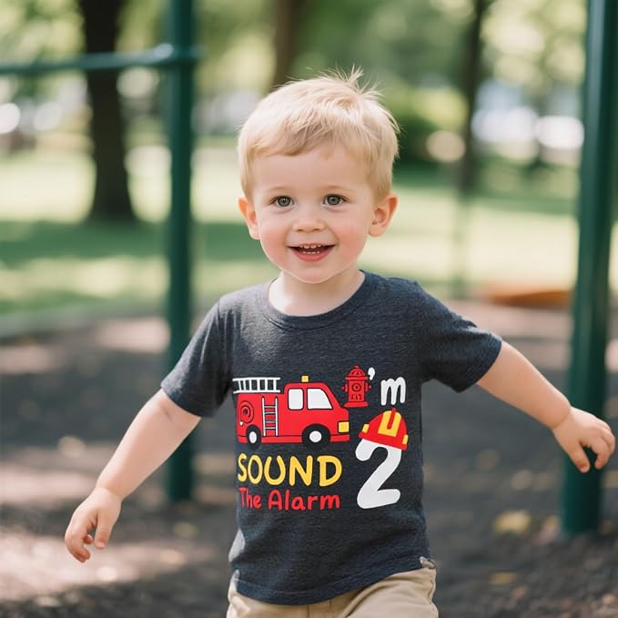 Lovekider 2-5 Years Birthday Boy Shirt Construction Party T-Shirts Excavator Cotton Short Sleeve Tee Dark Grey