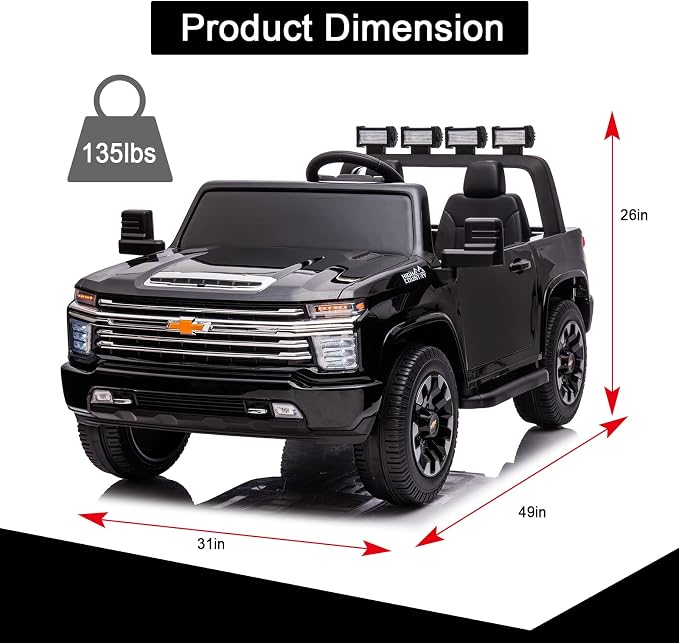 24V Ride on Toys for Kids, Chevrolet Silverado 2 Seater Ride on Car for Kids Remote Control Kids Electric Cars Kids Driving Car with Bluetooth, Power of Wheel Car for Kids Truck for All Types of Road
