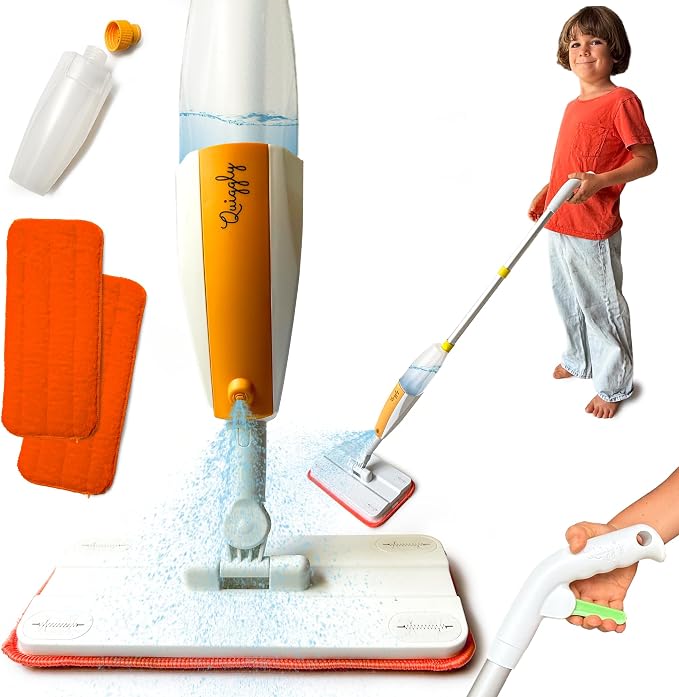 Quiggly Big Kid Toy Spray Mop - Montessori Real Water Sprayer, Ages 5-8 | One-hand squeeze & spray, make pretend cleaning chores functional