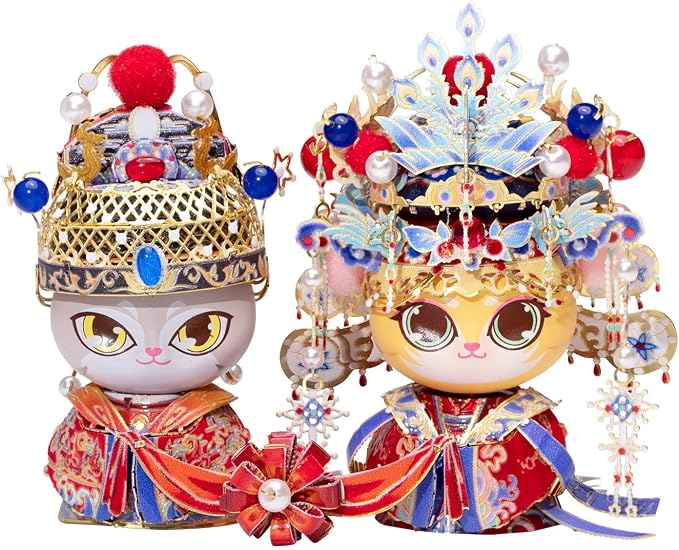 MU 3D Metal Puzzle for Adult Cat Couple,Chinese Bridal and Bride Figure Bride Groom Figurine Model Kits Brain Teaser Love Wedding Gift Home Desk Decor