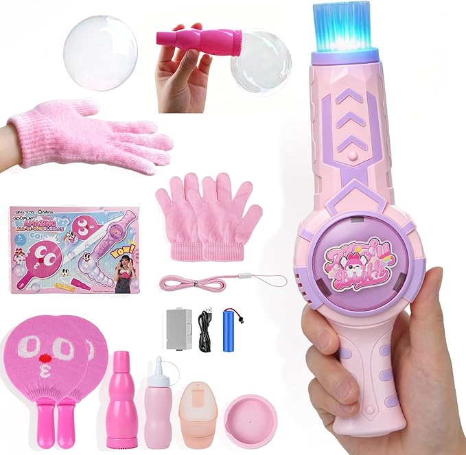 Racket Fog Bubble Machine, Rechargeable Electric Smoke Bubble Machine with 2 Rackets, Magic Bubble Maker with Colorful Lights & Music, Interactive Paddle Game for Kids, Outdoor Party, Beach, Summer