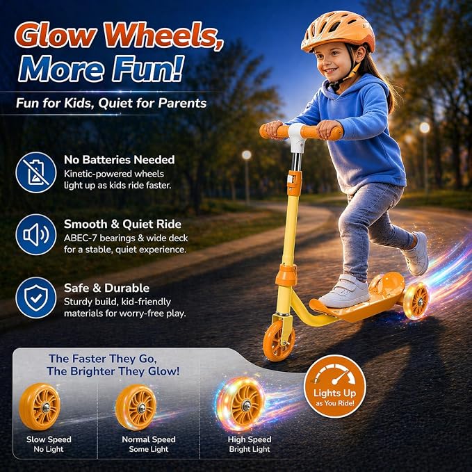 Kids Scooter Ages 3-7 - Three Wheel Preschool Toddler Kick Scooters,Safer Steering,Light Up Wheels, Adjustable Handlebar, Wide Anti-Slip Deck, Birthday for Boys Girls - Blue