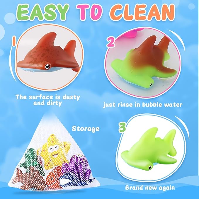 Color Changing No Hole Bath Toys for Kids, Toddler Bath Toys for Water Table Sea Creatures Pool Water Toys Bathtub Beach Sea Animal with Drying Bag