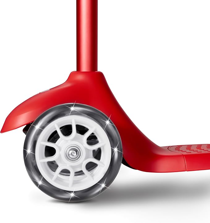 Radio Flyer Kids Scooter, Toddler Scooter, Toddler Outdoor Toys, Kids Toys for Ages 2-5, Flyer Glider Jr. with Light Up Wheels, Red