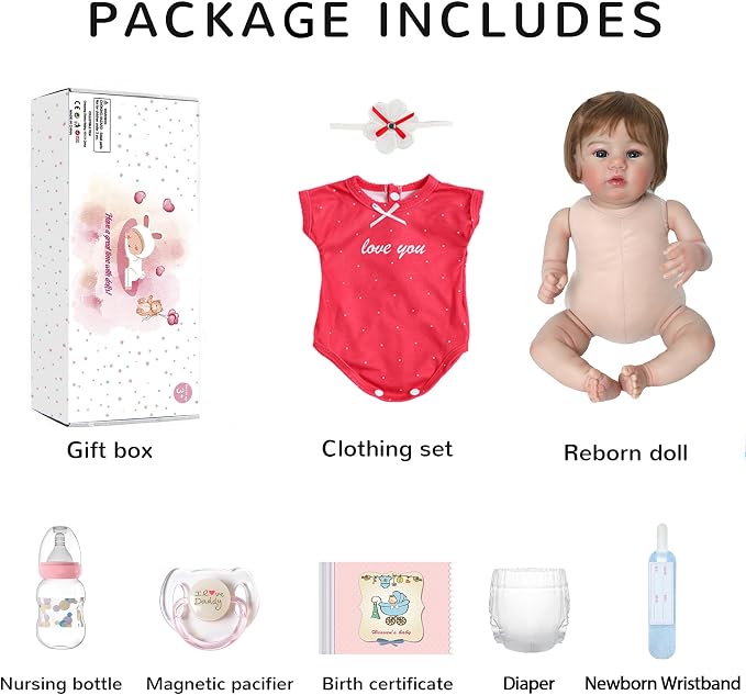 WOOROY Realistic Reborn Baby Dolls - 18 Inch Lifelike Newborn Baby Girl, Real Baby with Soft Weighted Body, Real Life Reborn Dolls Gift Set for Kids Age 3+