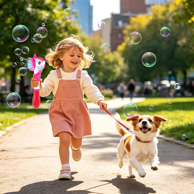 Bubble Machine for Girls, Toy Automatic Bubble Wand Maker Blower Toys with Light, Outdoor Party Toys for 3 4 5 6 Year Old Girl Easter Birthday Gifts Include Bubble Solution