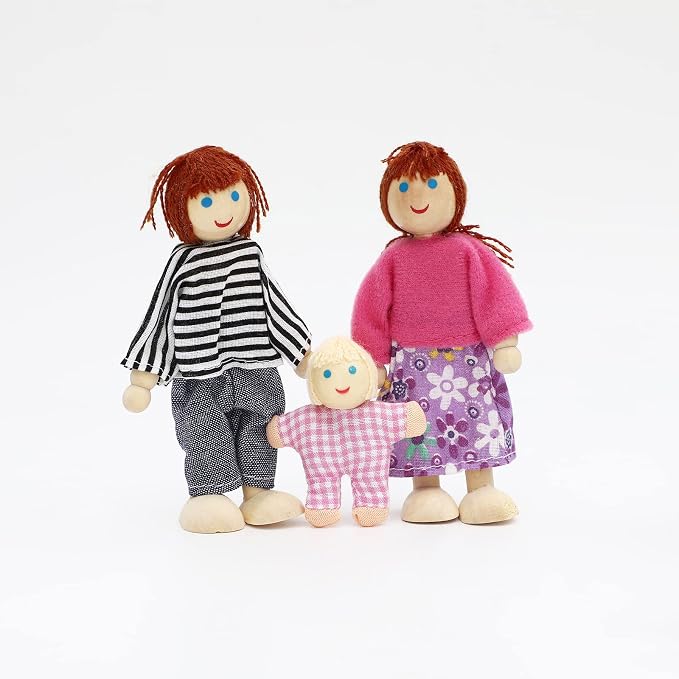 ONEST 15 Pieces Wooden Dollhouse Family Set Mini People Figures Sets Dollhouse Dolls Wooden Doll Family Pretend Play Figures Accessories for Pretend Doll House Toy