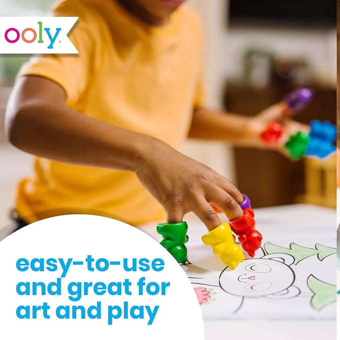 OOLY Cuddly Cubs Bear Finger Crayons for Toddlers - Set of 6 Bear Shaped Crayons, 6 Colors, Easy Grip, Non-Toxic, Ages 3+