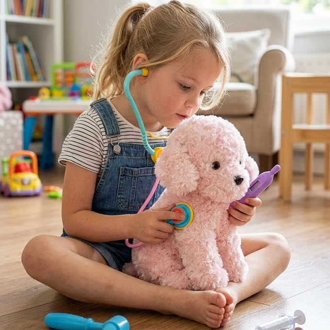 WEIGEDU Pink Puppy Dog Stuffed Animals Plush Toys, Pink Toy Poodle Bichon Frise Maltese Stuffed Dog Plush, for Girls, Kids, Babies, Birthday, Easter, Christmas -12.6 inches
