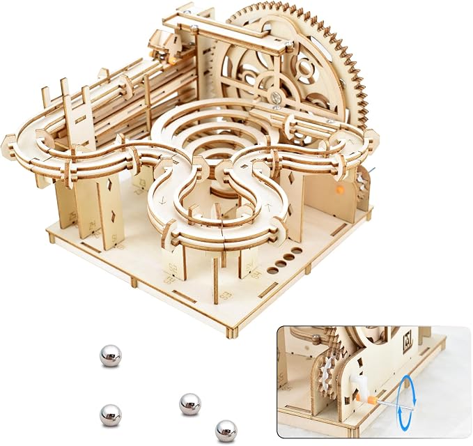 OZJAY 3D Puzzles for Adults, Dual-Track Marble Run Model Building Kit, Wooden Puzzles for Adults, 3D Wooden Puzzles Gift for Christmas Birthday Father's Day, Dual Track Ball