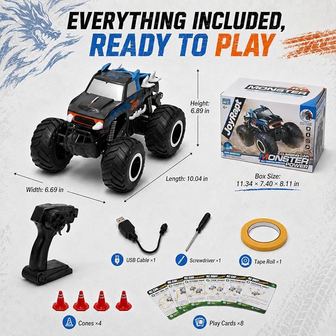 JoyRapt 1:16 Amphibious Monster Truck Toys, 2.4GHz Waterproof Remote Control Car, 4WD RC Truck Cars with 360 Degree Spins, All Terrain Rechargeable Off-Road RC Pickup Gifts for Boys Girls Ages 6-12