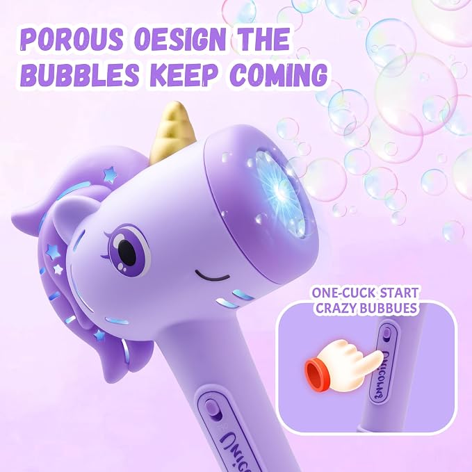 Unicorn Automatic Bubble Wand,Fully Automatic Bubble Machine Wand Toy,Suitable for 3-8 Years Old Toddler Outdoor Play,Cute Summer Toy, Perfect Easter, for Little Girls and Boys (Purple)
