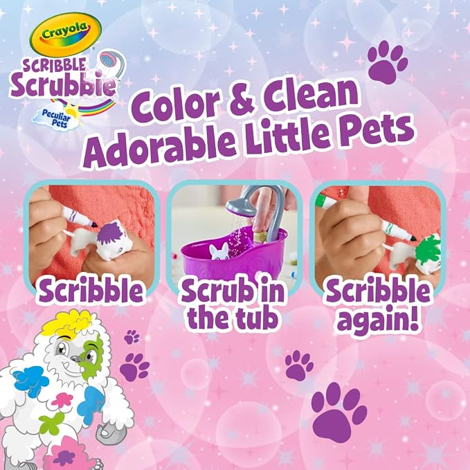 Crayola Scribble Scrubbie Peculiar Pets, Washable Pet Grooming Toy Set for Kids, DIY Toddler Arts & Crafts, Gifts for Girls & Boys, Ages 3+