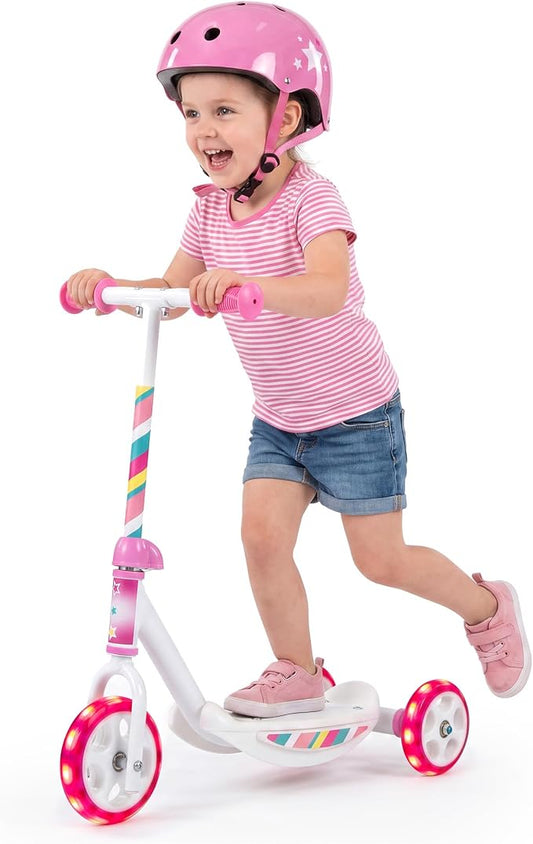 GYMAX Kick Scooter for Kids 2+, 3 Light-up Wheels Toddler Scooter with Wide Anti-Slip Deck & Hand Grip, Heavy Duty Stable Lightweight Ride On Scooters for Boys Girls