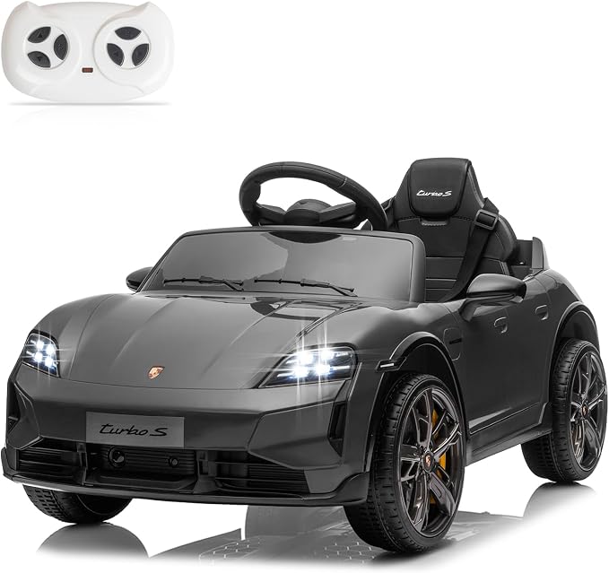 Winado 12V Kids Ride on Car, Licensed Porsche Taycan Electric Car for Toddlers, Battery Powered Ride on Vehicle W/Remote Control, with Bluetooth, 3 Speeds, LED & Rear Lights, Music & Horn (Gray)