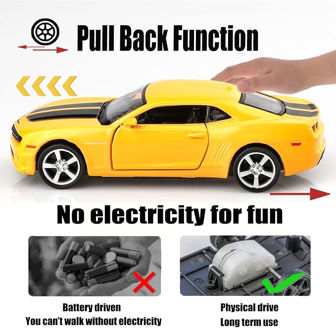 TOKAXI 1/36 Scale Chevrolet Camaro Diecast Cars Models,Camaro Bumblebee Pull Back Toy Cars,Cars Gifts for Boys Girls(Yellow)