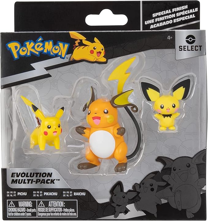 Pokemon Select Evolution 3 Pack - Features 2-Inch Pichu and Pikachu and 3-Inch Raichu Battle Figures