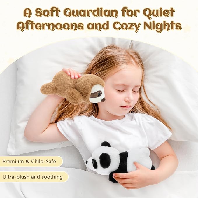 Tezituor 2 Pcs Portable Magnetic Plush Toys Set - 7" Shoulder Magnets Panda and Sloth Stuffed Animal Interactive Play - Gift for Girls, Boys, Kids