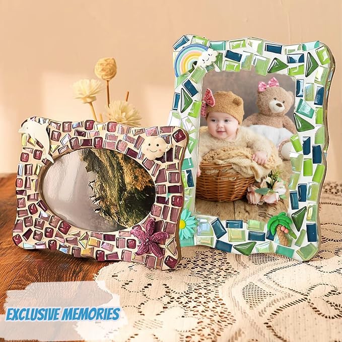A&H Zier Decorate Your Own Mosaic Picture Frame Kit - 3 Pack DIY Arts & Crafts for Kids Ages 8-12, Valentines Day Gifts for Girls, 5x7 & 4x6 Photo Frames for Adults & Family