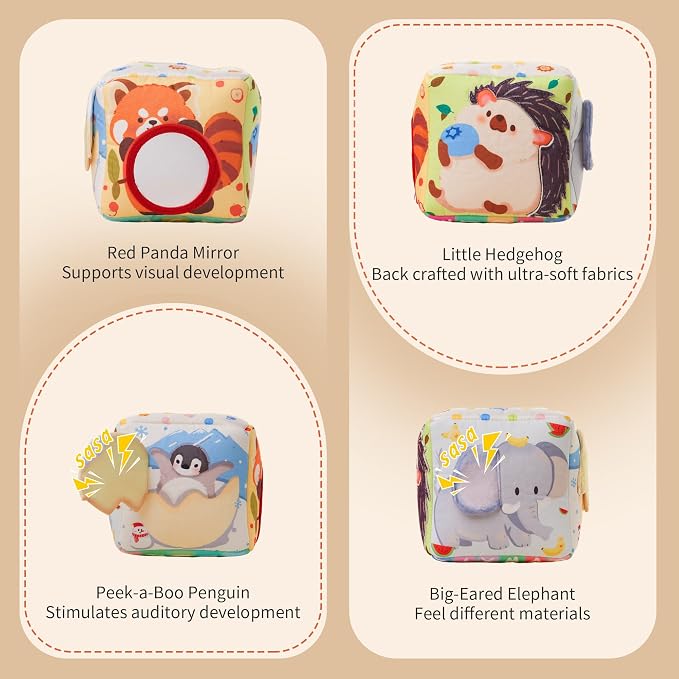 Baby Tissue Box Toy for Babies 6-12 Months - Montessori Sensory Toy | 12 Soft Scarves & 3 Crinkle Tissues | CPC Certified BPA-Free | 6-Sided Cube | Boosts Fine Motor Skills | Travel & Baby Gift