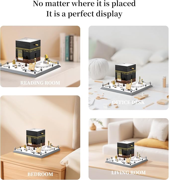 Mecca Kaaba Building Blocks 446 Pcs Holy Mosque Architecture Model Islamic Gift for Ramadan & Eid Educational Muslim Toy for Adults Teens Home Decor Souvenir with Display Base