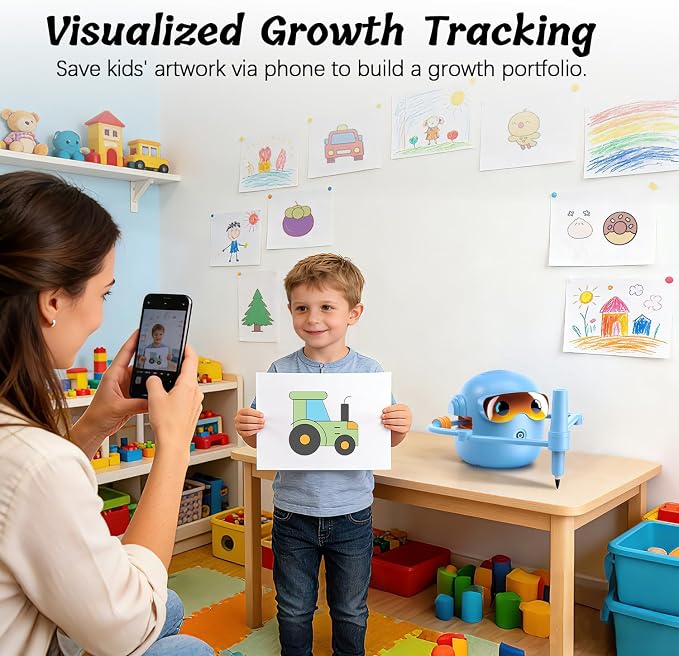 Drawing Robot for Kids with Voice Read & Music Educational Drawing Machine, Montessori Painting Learning Toy for Age 3-12, 4 Paintbrushes/100 Cards/12 Colorful Pens, Gift for Boys & Girls