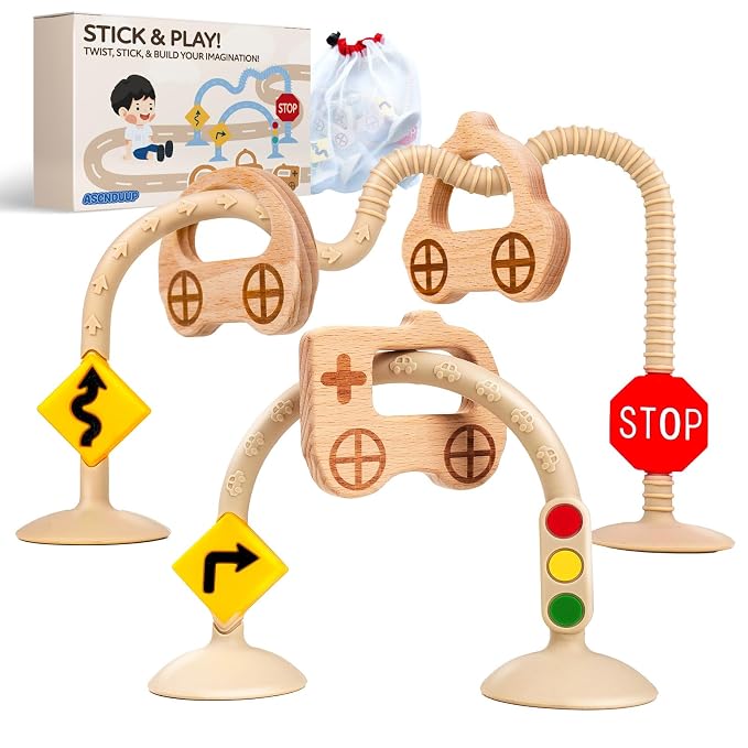 Baby High Chair Toys, Sensory Silicone Suction Cup | Montessori Interactive Teething Fine Motor Skills Toy for Infant and Toddler, Fun for Airplane Travel, Bathtub, Restaurant