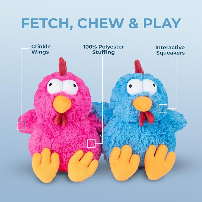 Best Pet Supplies Interactive Squeaky Dog Chew Toy, Ideal Dog Toys for Chewers, Small, Medium & Large Dogs, and Fetch Lovers - Mrs. Cluck (Fuchsia), Large