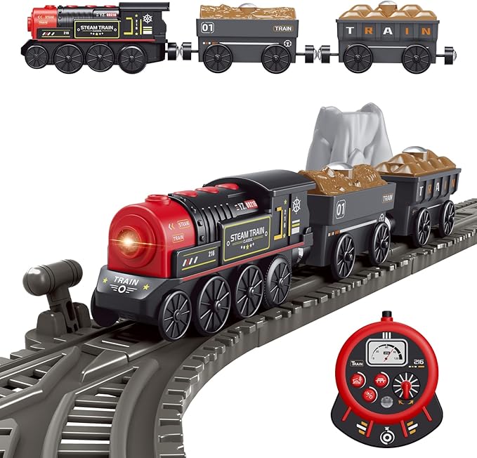 Motorized Train for Wooden Track, Remote Control Train with Magnetic Connection, Battery Operated Locomotive Trains for Toddlers, Compatible with Thomas, Brio, Chuggington