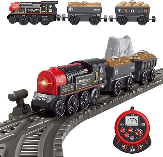 Motorized Train for Wooden Track, Remote Control Train with Magnetic Connection, Battery Operated Locomotive Trains for Toddlers, Compatible with Thomas, Brio, Chuggington