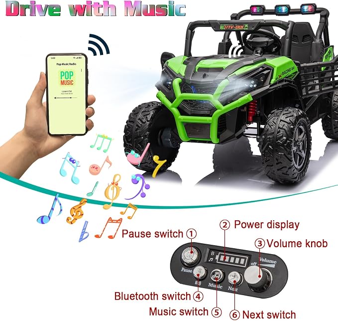 4WD UTV 24V Ride On Toys for Big Kids Ride On 2 Seater Ride On Toys Kids | 2 Seater Ride On Car for Kids Side-by-Side UTV Electric Cars for Kids Electric Ride Car Ride On Toys for Kids 4-8