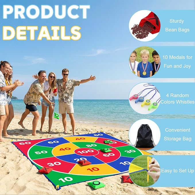 2-in-1 Giant Tic Tac Toe Game Bean Bag Toss Games, 4.5FT Double-Sided Large Tic Tac Toe Game with 10 Pcs Bean Bags, Outdoor Games for Adults and Family Lawn Yard Carnival Field Day Party