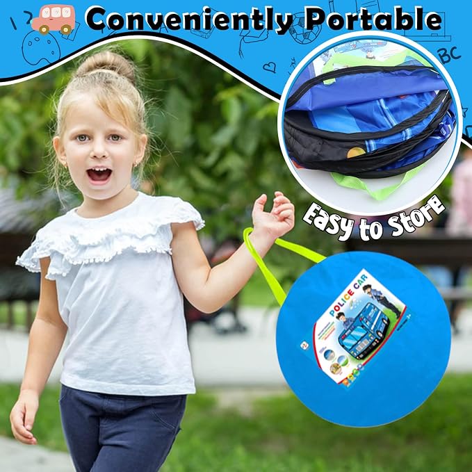Pop Up Play Tent for Kids Aged 3-5 Years Old Boys and Girls : Police Car Playhouse Toy Play Tents for Toddlers 3-5 Kids Tent Indoor Outdoor Playhouse Toys for 3 + Year Old, Police Car