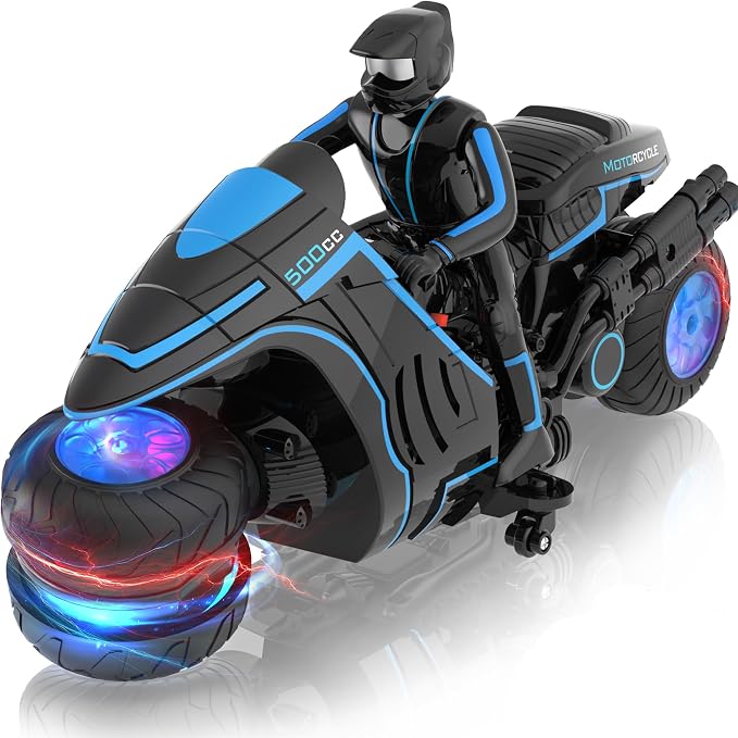 Remote Control Motorcycle Toys, Colorful Wheels Light Off-Road RC Dirt Bike with Detachable Rider, 360 Degree Rotation, High Speed, 2.4Ghz RC Motorbike Gift for Kids 5-12