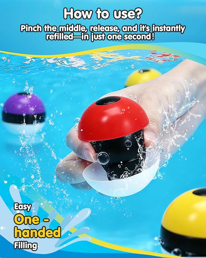 Reusable Water Balloons 12 Pcs, Refillable Self-Sealing Water Bombs, Quick Fill Silicone Water Balls for Kids, Non-Magnetic Splash Toys for Outdoor Summer Fun, Pool Beach Backyard Water Park Games